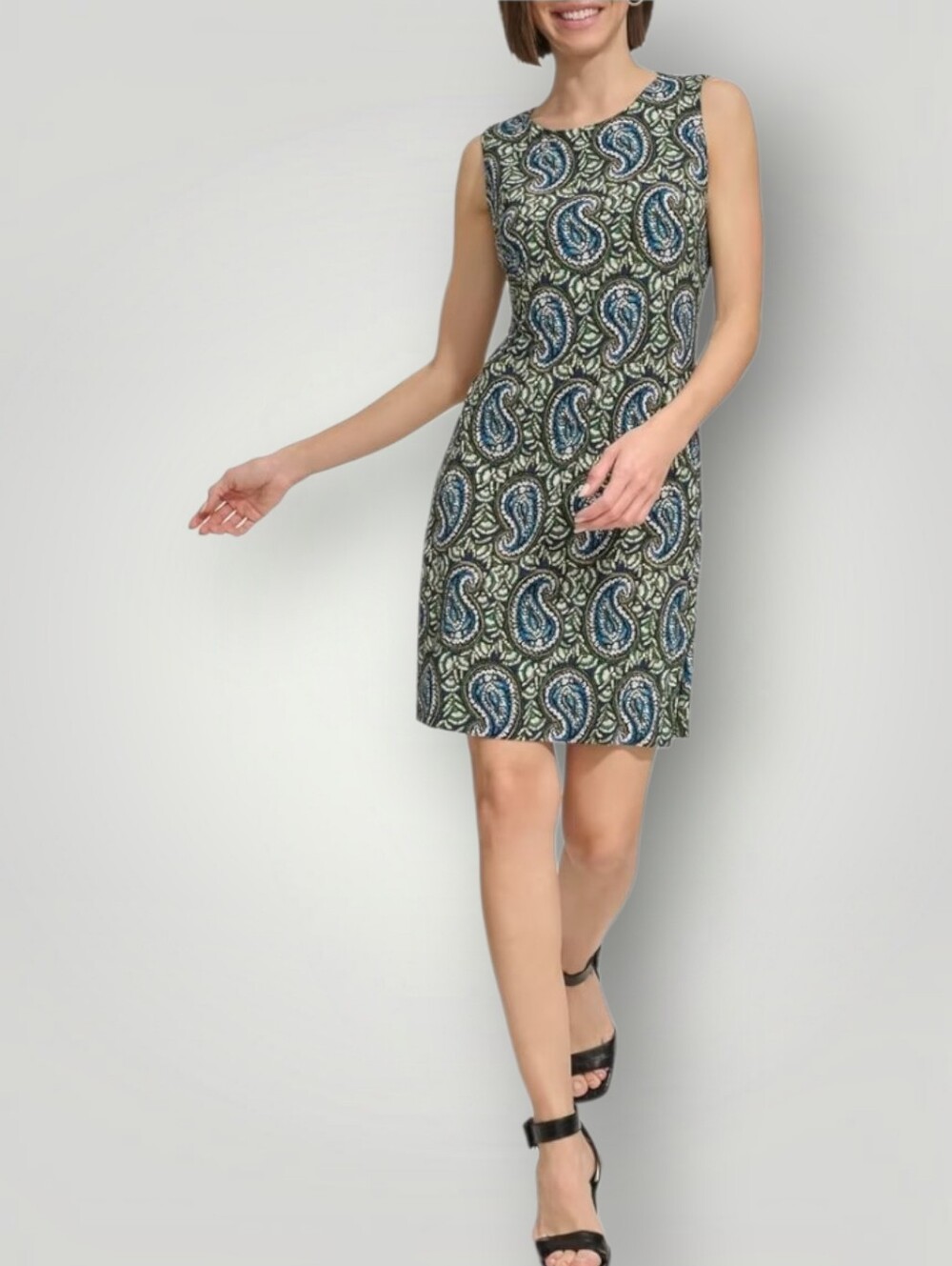 Tommy Hilfiger Paisley Print Shift Dress 14 Sleeveless Green Blue Boho revival
